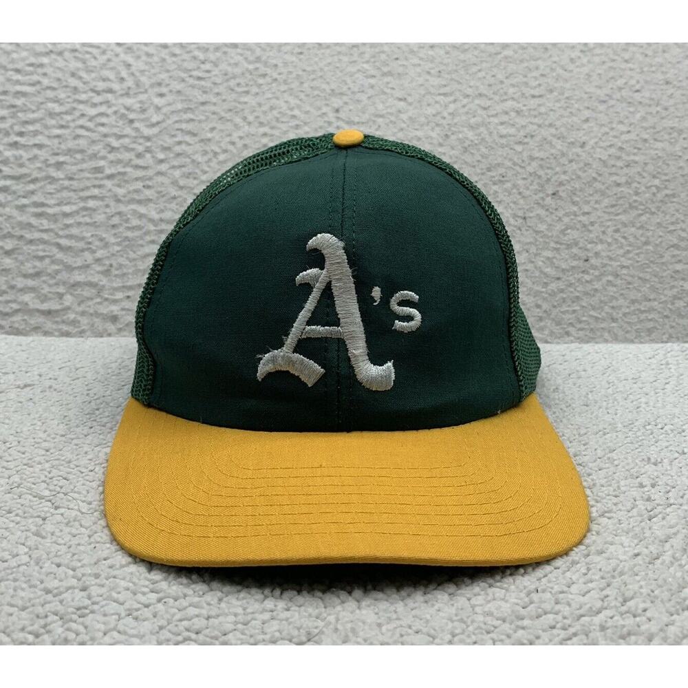 VTG Twins Oakland Athletics Trucker Hat Mens Snapback Green Yellow A's Logo MLB‎
